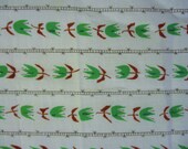 Vintage Tulip Print Cotton Cutter Feedsack, Green Brick Red on White, Full Open Feedsack, Quilt Fabric Sewing, 46 x 38 quot , 1 Sack Open Bag