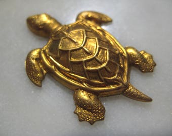 Vintage Turtle Stamping 1 pc. Decorative Embellishment Stamped Raw Detailed Brass Tortoise Jewelry Component Scrapbooking Supply 36x25mm