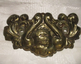 1 pc Furniture RestorationReplacement Hardware 5 14 x 1 14 Patina Stamped Brass Antique Victorian Double Flower EscutcheonBackplate