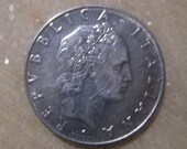Italy, Vintage 1964, Stainless Steel Coin, 50 Lire, Vulcan Standing at Anvil, Mint Mark Rome