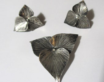 d271 Vintage Sterling Silver Three Petal Flower Unisex Brooch Pin Sandor 925