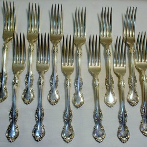 12 pcs. R. Wallace 1835 Silver Plate 7&quot; Breakfast/Luncheon/Buffet Forks, Pattern &quot;TROY&quot; Mono &quot;H&quot;