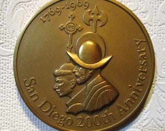 Vintage 1969 San Diego 200th Anniversary Bronze Medallion Medal, 3