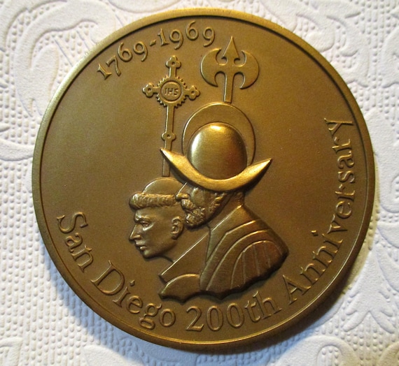 専用　古銅　銀象嵌　鐘　重さ1908g 東S8-0310② タカサオ Vintage 1969 San Diego 200th Anniversary Bronze Medallion Medal, 3