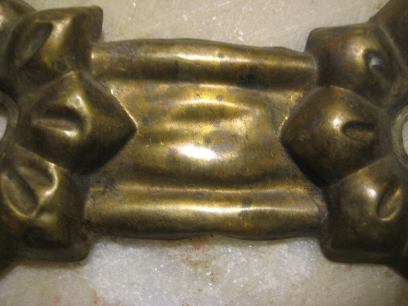 1 pc Furniture RestorationReplacement Hardware 5 14 x 1 14 Patina Stamped Brass Antique Victorian Double Flower EscutcheonBackplate