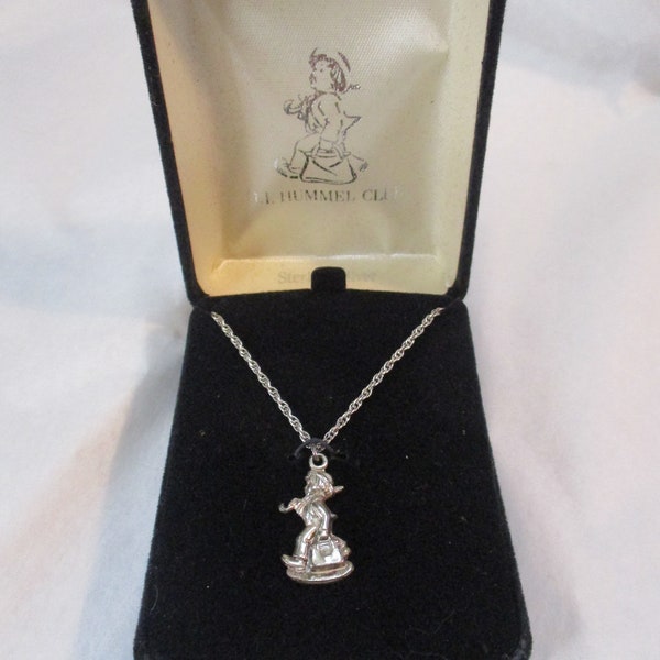 Vintage 1990  M.I. Hummel Club 925 Sterling SilverGoebel Figurine Charm Pendant, Chain and Original Velvet Box