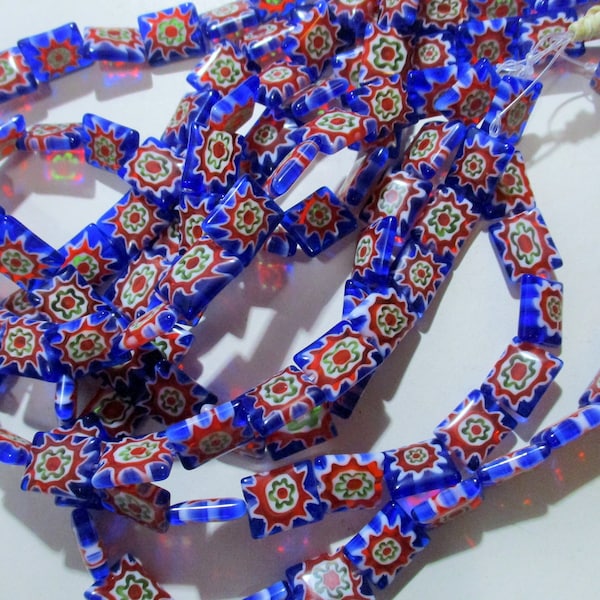 Rectangular Glass Millefiori Cane Beads, 12mm x 10mm x 2mm, 15 1/2 Inch Strand, 33 Beads