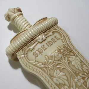 Vintage Speidel Celluloid Faux Carved Watch/Wristwatch Band Case/Presentation/Gift Box, Templar Sword Style/Shape (c)