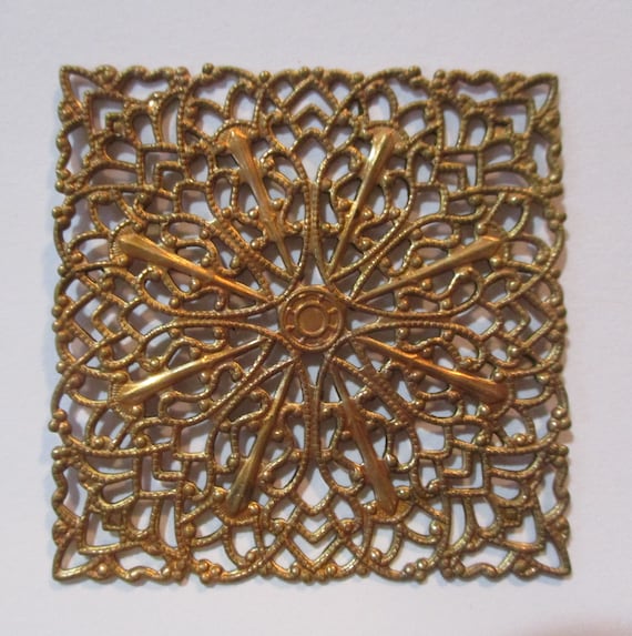 Vintage Flat Square Lacey Floral Filigree, Ornate Patina 