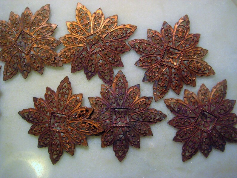 Die Struck Unplated Raw Brass Antique French Filigree 1920s Ornate Dapt FlowerSnowflake 1 pc Old Jewelry ComponentEmbellishment 46mm