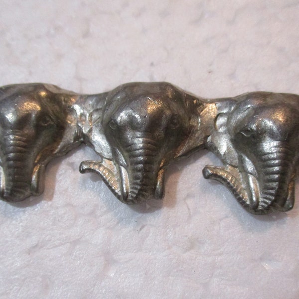 Vintage Elephant Brooch/Bar Pin Finding, Raw Cast Metal Jewelry Component or Altered Art Supply, 64x20mm, 1 pc.
