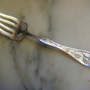 Antique  1908 Silverplate Meat Fork, Carnation Pattern, by W. R. Keystone, Designer William A. Jameson, Flatware, 8 1/4&quot; Long, 1 pc.