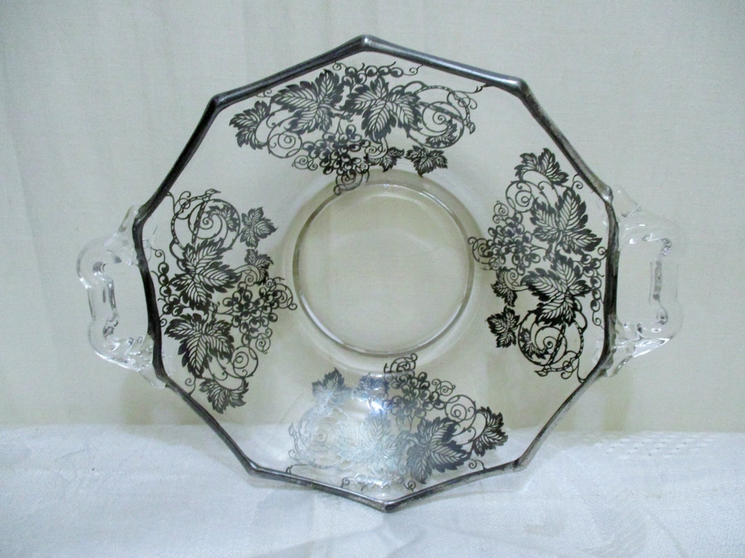 1930年代　アメリカ　シルバーオーバーレイ　ガラスのコンポート 1930年代 アメリカ シルバーオーバーレイ ガラスのコンポート