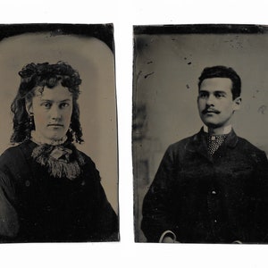 Original Antique Circa Late 1860&#39;s Tintype Photographs, Post Civil War Era, Husband and Wife/Couple (MS)