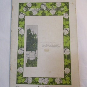 Vintage Magazine August 1923 &quot;Gleanings in Bee Culture&quot;, Apiculture/Beekeeping Booklet, Number 8, Volume LI, 62 Pages,  9&quot; x 6&quot;