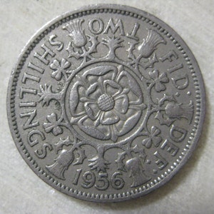 1956 United Kingdom, Two Shillings Coin - Elizabeth II 1st portrait