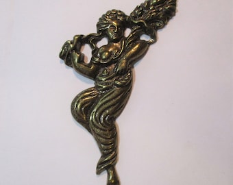 Vintage Cast Brass Edwardian Style Reclining Goddess Embellishment/Decoration/Furniture Trim, 115mm by 22mm, 1 Piece