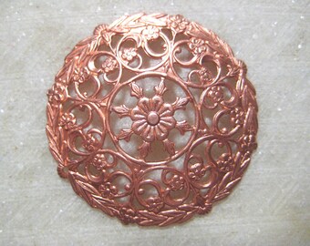 Round Floral Filigree: Guyot Dapt (Dapped) Floral Filigree Stamping, Brass Jewelry Finding, Ornate Copper Tone Embellishment, 35mm, 1 pc.