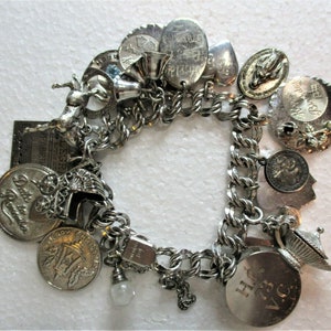 Vintage T.C. Sterling Charm Bracelet Double Link 21 Charms 81.5 Grams 7 1/2"