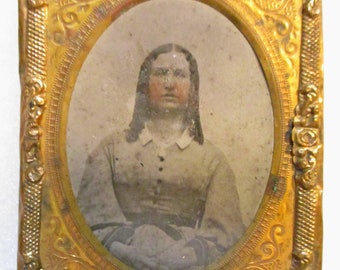 Original Antique Circa 1860's Tintype Photograph, Portrait Of A Lady "One of the Britts" Original Brass Matte, No Case (CRMI)
