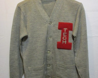 トップス 50s-60s WILSON lettered cardigan black 1950s Black Wool Knit Varsity Cardigan | Small | Shaker