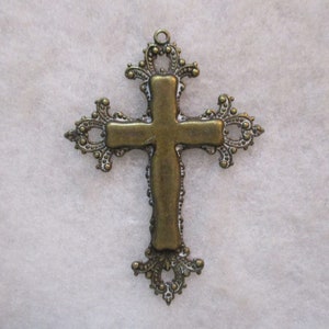 Vintage Antiqued Patina Brass 77mm by 56mm Cross Pendant/Jewelry Component, 1 Piece image 5