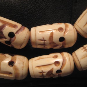 Skull Bead: Natural Bone Tribal Hand Carved Ethnic Hollow Tribal Barrel Tube, Large 4mm Hole, Handmade in India, 35x22mm, 1 piece