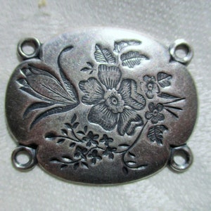 Antiqued Silver Finish, 4 Loop Flower Design Connector/Link, Plated Jewelry Component,  35mmx28mm, 1 pc.
