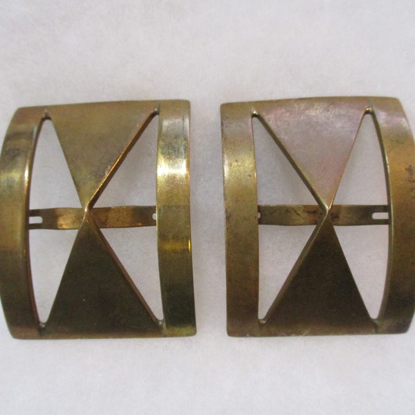 Vintage French Art Deco Shoe/Boot Buckles/Embellishments, Heavy Struck Brass, Marked "France J.I. Co.", Unused, 2" by 1 1/2", 1 Pair