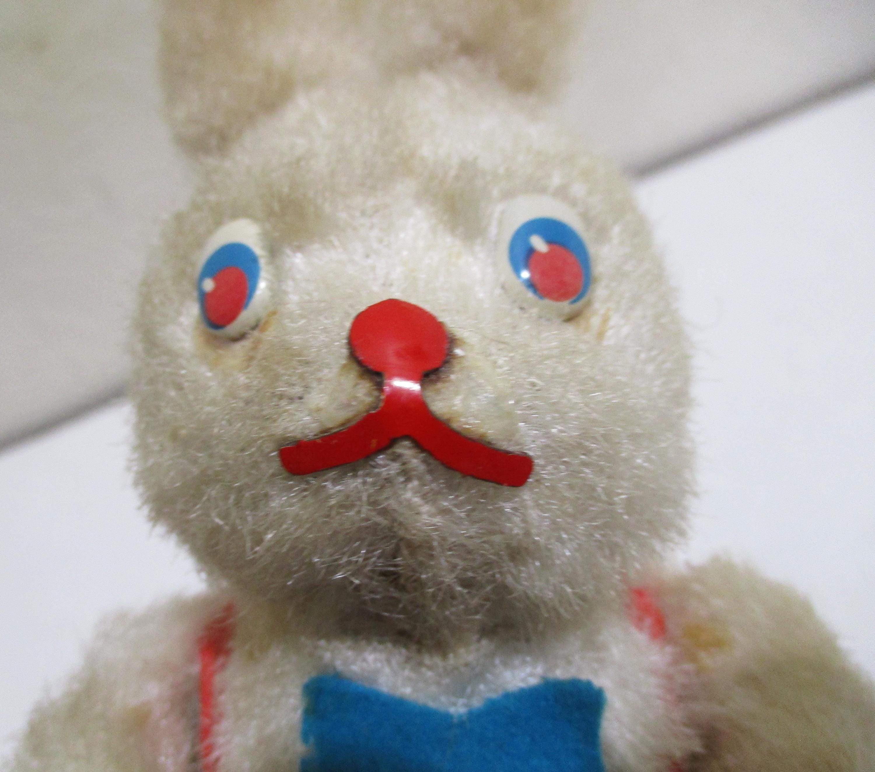 Vintage Japan Tin & Plush Wind up Rabbit Toy With Maracas, 7
