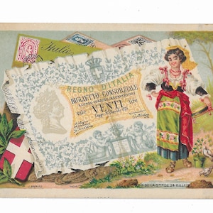 Antik Um 1890 Viktorianische Französische Handelskarte Geldserie, Italien, von J. Bognard, Paris (CRMI)