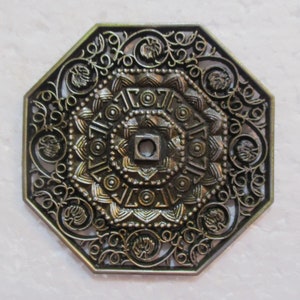 Vintage Furniture Escutcheon, 1970-80's Ornate Cast Brass Backplate, Antiqued Brass Finish, Restoration/Replacement Hardware, 2 5/8", 1 pc