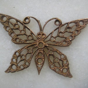 Vintage Butterfly Pendant, Ornate Filigree Openwork Moth, Stone Settings, Die Struck Raw Brass Jewelry Finding, Natural Patina 35x22mm, 1 pc