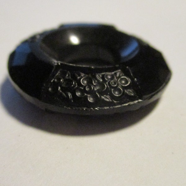 Art Deco Style Black Jet Glass Gablonz Flower Stone/Bead/Cabochon/Drop/Pendant, Donut Shape, 25mm,  1 Pc.