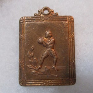 Vintage Rugby Medal Pendant Drop, Die Struck Patina Brass, 1 Piece