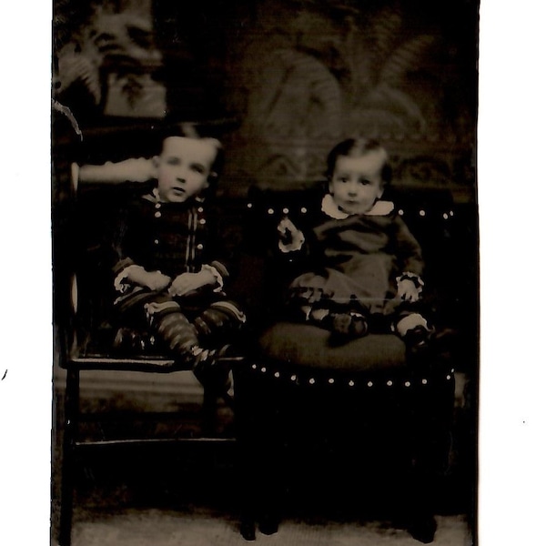 Original Antique Circa 1860's Tintype Photograph of Two Children of the Civil War Wearing Their Sunday Best Clothing (2 of 2)