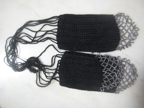 Antique  Black Crochet and Cut Steel Beaded Miser… - image 2