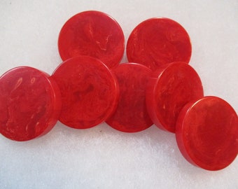 Vintage Red Mottled Bakelite Disk, Simichrome Tested, Jewelry/Necklace/Earring Component, Round 1 1/4 Inch, 6mm Thick, No Hole, 1 Disk