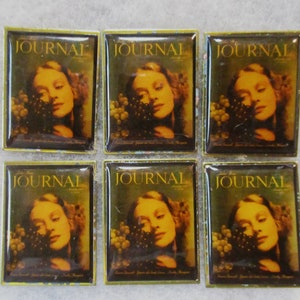 6 placas/componentes de portada de revista Vintage de noviembre de 1937 Ladies Home Journal, 35 mm x 26 mm, papel laminado sobre latón, stock antiguo, 6 piezas.
