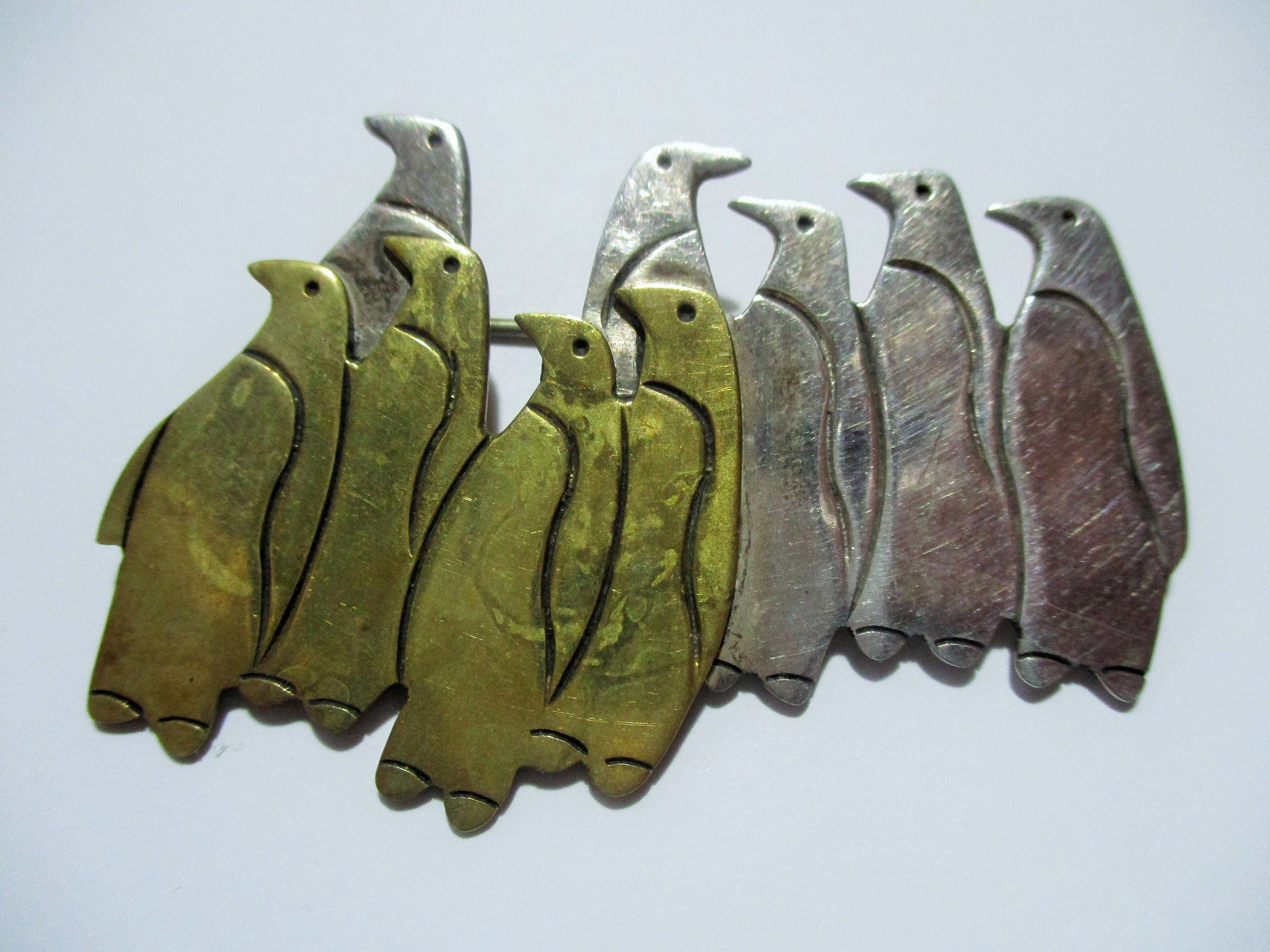 ヴィンテージ タスコ 9匹のペンギン ブローチピン .925スターリング