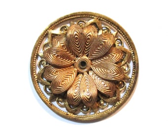 Layered Flower Filigree Jewelry Component, 2 Piece Riveted Construction, Dapt Stamped Brass, Round 36mm Size 1.5mm Center Hole, 1 Pc.