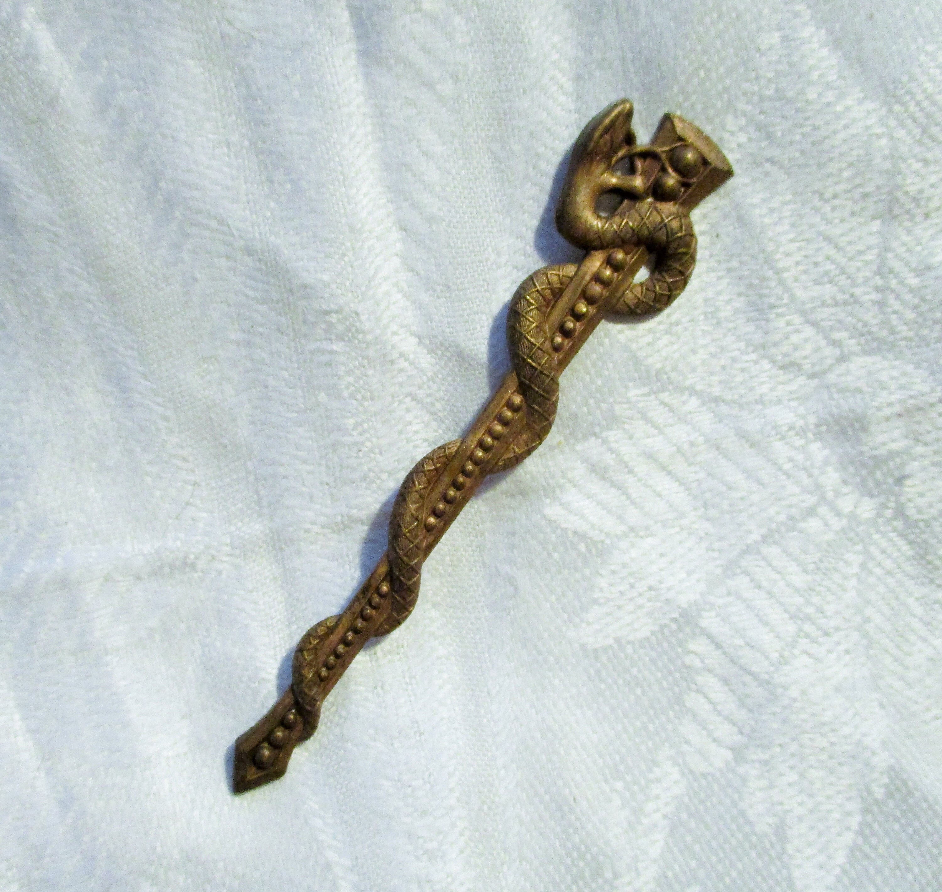 1 Vintage Snake Stamping Asp Coiled Around a Staff Raw Brass Etsy