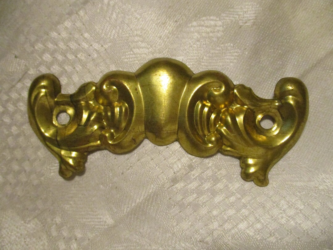 Antique Drawer Pull Escutcheon, 1890s Victorian Stamped Ornate Brass