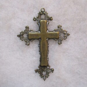 Vintage Antiqued Patina Brass 77mm by 56mm Cross Pendant/Jewelry Component, 1 Piece image 1