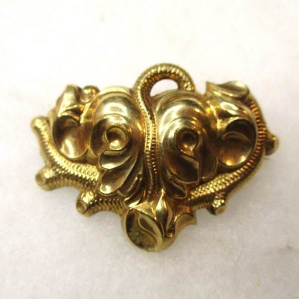 Ladies Antique Victorian Circa 1870's Brooch Pin, Gold Filled Brass, 45mm x 32mm, 1 Pc. (CRMI)