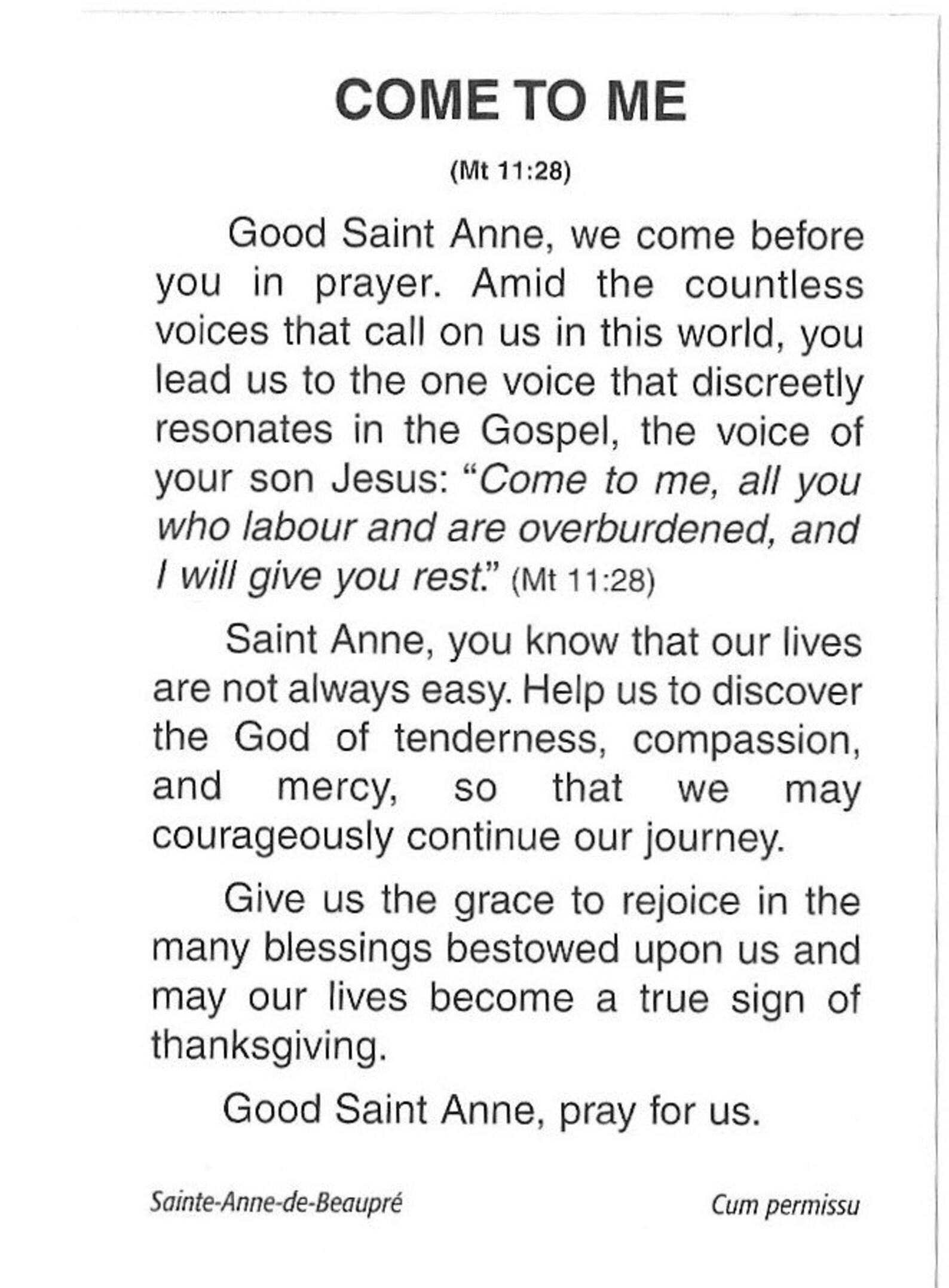 Sainte Anne de Beaupre Prayer Come To Me Religious Etsy