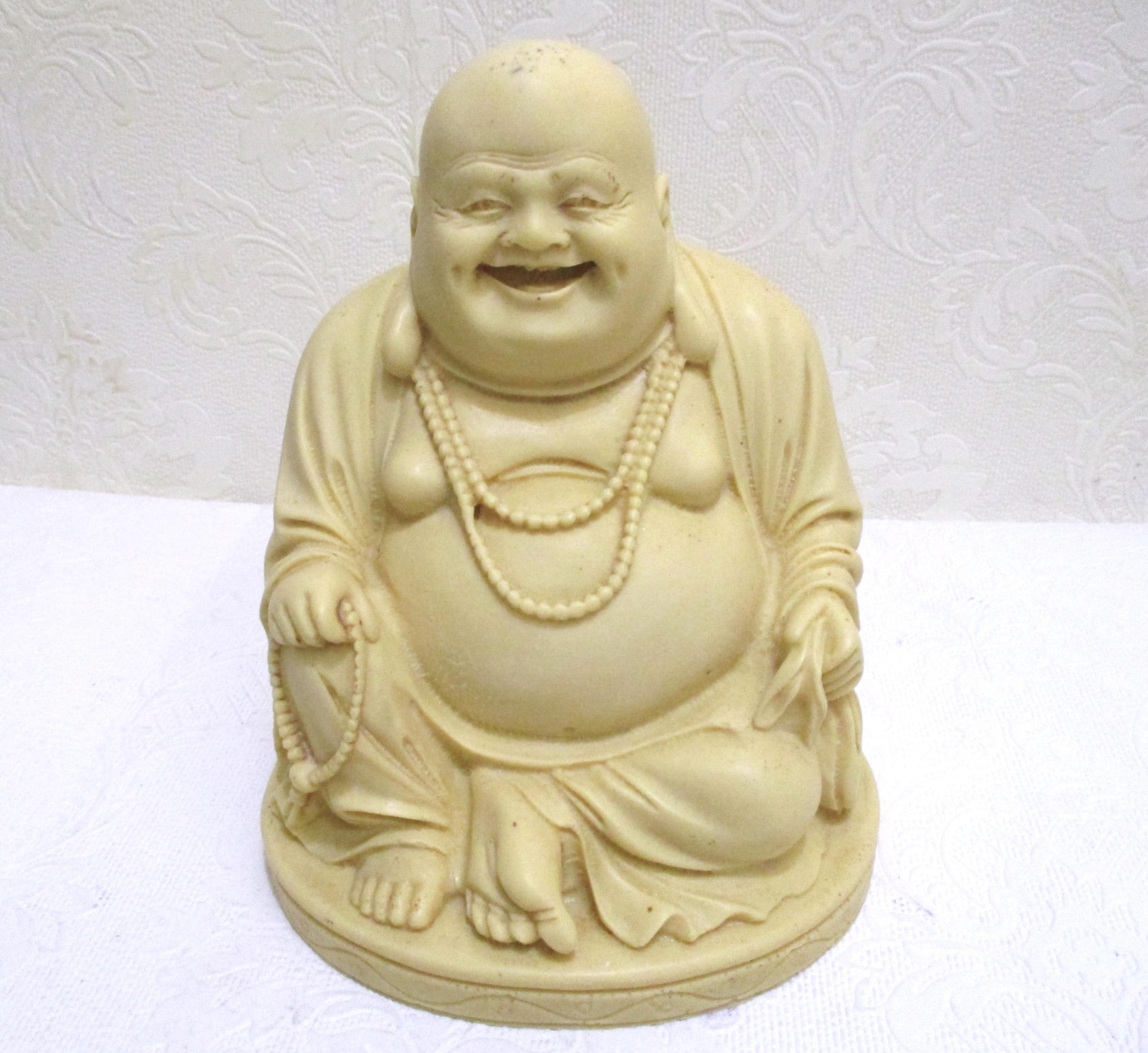 Vintage Laughing Buddha Figurine Statue, Cream Colored