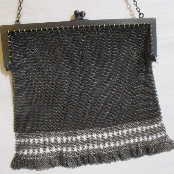 Antique Edwardian Circa 1900 Gun Metal Mesh/Maille Evening Bag with Chain Strap