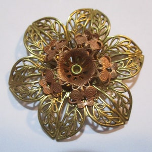 Layered Filigree Flower Finding:  Dapt Rivited Two Layer Brass Stamping/Jewelry/Component/Finding, Unused Stock, 43mm, 1 pc.