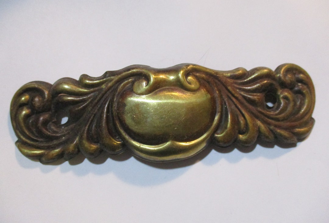 Antique Drawer Pull Escutcheon 1890s Victorian Stamped Brass Etsy